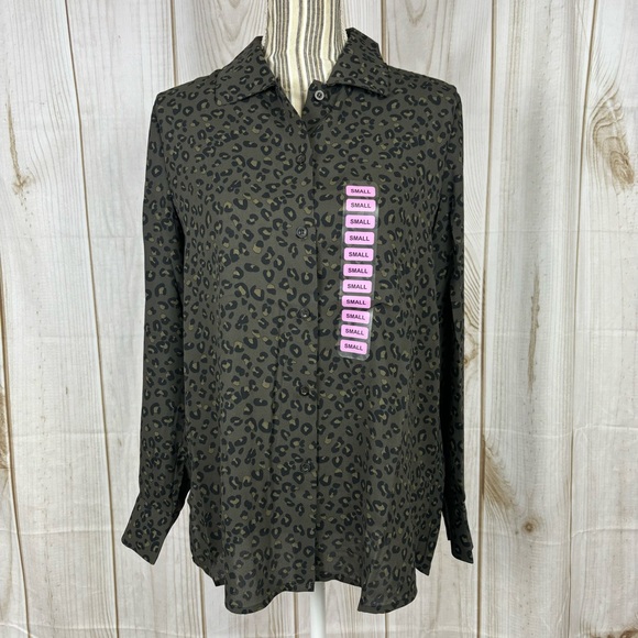 Chelsea & Theodore Tops - Chelsea & Theodore Leopard Print Blouse Long Sleeve Button Up Top Gray Size S